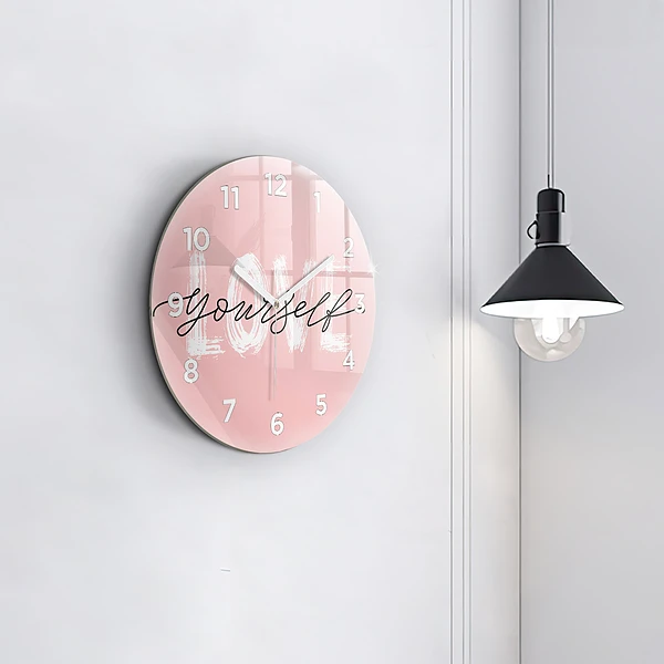 Wanduhr glas rund Liebe dich selbst Inschrift
