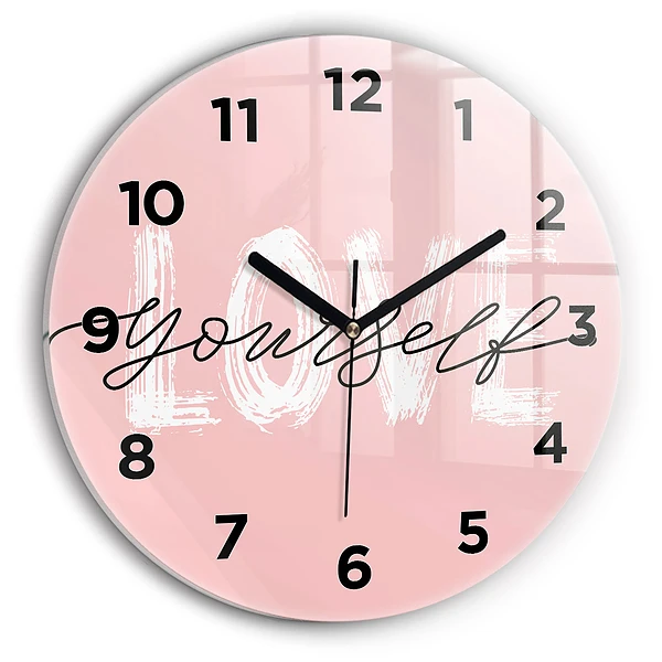 Wanduhr glas rund Liebe dich selbst Inschrift
