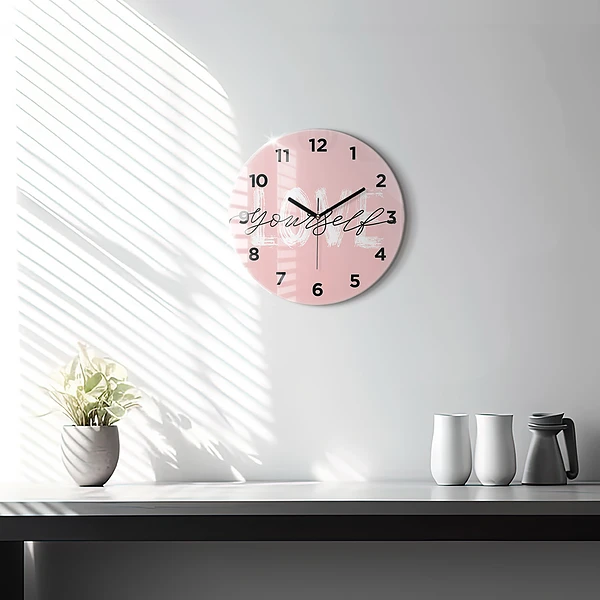 Wanduhr glas rund Liebe dich selbst Inschrift