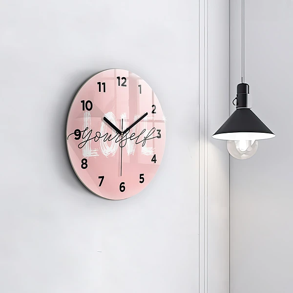 Wanduhr glas rund Liebe dich selbst Inschrift