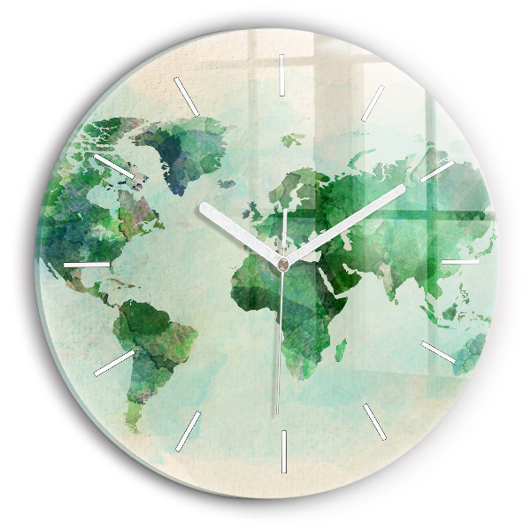 Wanduhr rund Aquarell Weltkarte