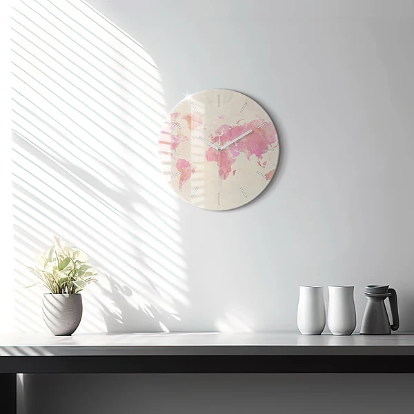 Wanduhr rund mit motiv Aquarell Weltkarte