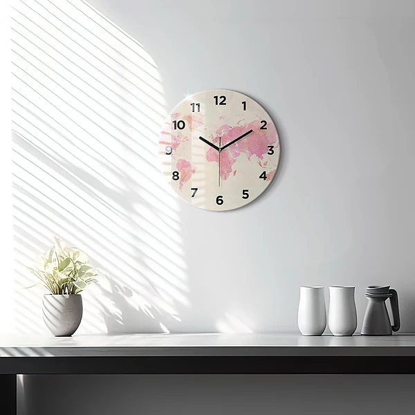 Wanduhr rund mit motiv Aquarell Weltkarte
