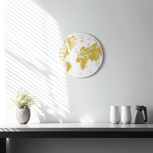 Wanduhr rund Goldene Weltkarte