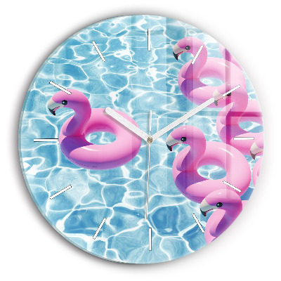 Wanduhr rund mit motiv Aufblasbare Flamingos