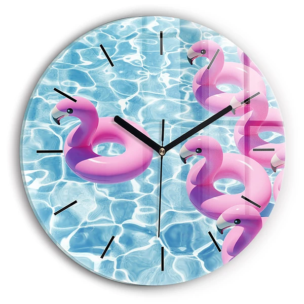Wanduhr rund mit motiv Aufblasbare Flamingos