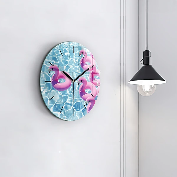 Wanduhr rund mit motiv Aufblasbare Flamingos