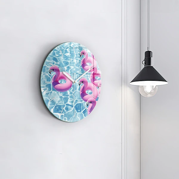 Wanduhr rund mit motiv Aufblasbare Flamingos