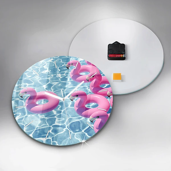 Wanduhr rund mit motiv Aufblasbare Flamingos