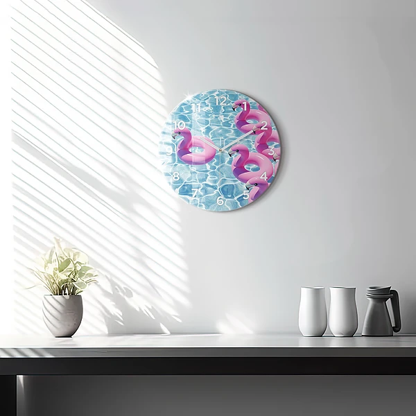 Wanduhr rund mit motiv Aufblasbare Flamingos