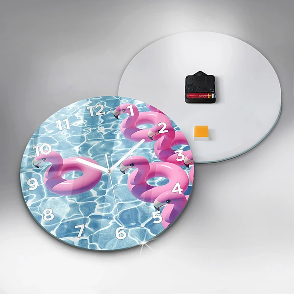 Wanduhr rund mit motiv Aufblasbare Flamingos