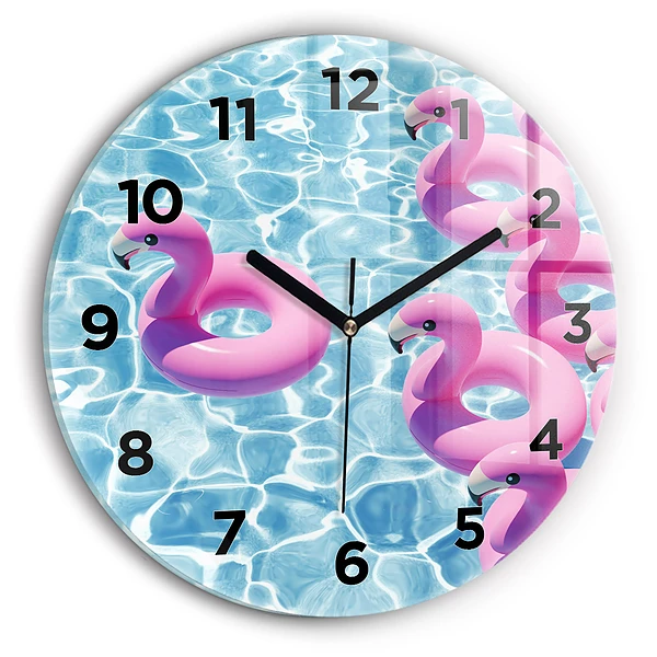 Wanduhr rund mit motiv Aufblasbare Flamingos