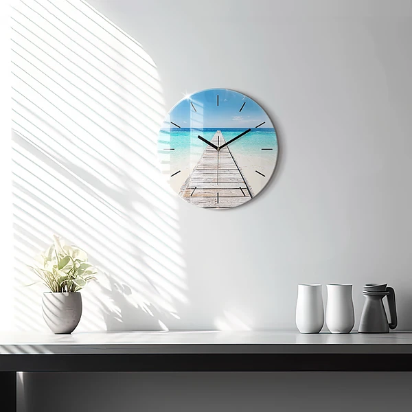 Wanduhr glas rund Tropische Insel