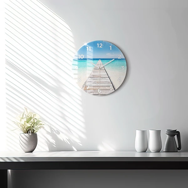 Wanduhr glas rund Tropische Insel