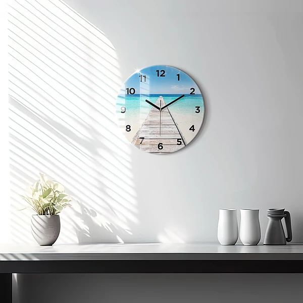Wanduhr glas rund Tropische Insel