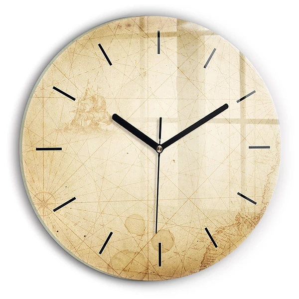 Wanduhr glas rund Alte Weltkarte