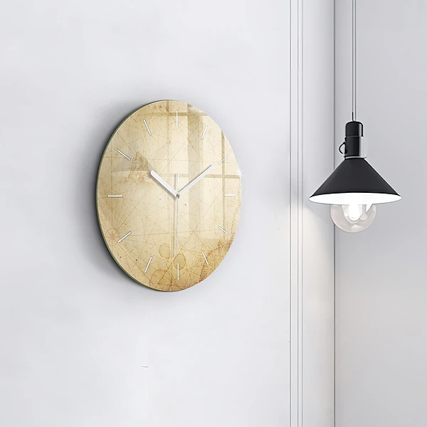 Wanduhr glas rund Alte Weltkarte