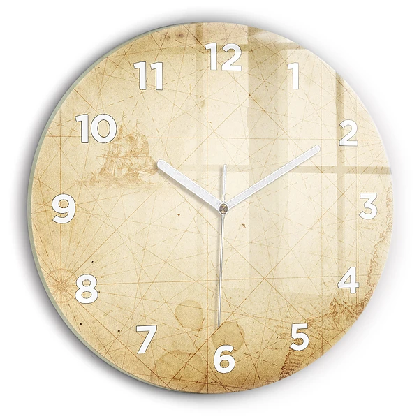 Wanduhr glas rund Alte Weltkarte