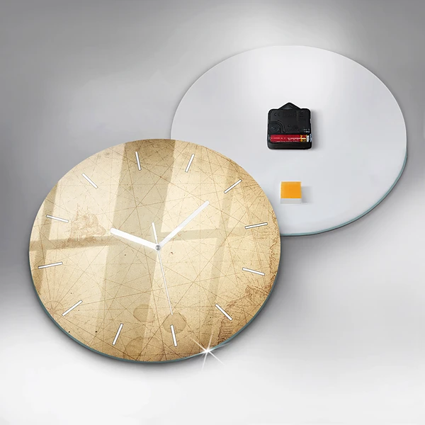 Wanduhr glas rund Alte Weltkarte