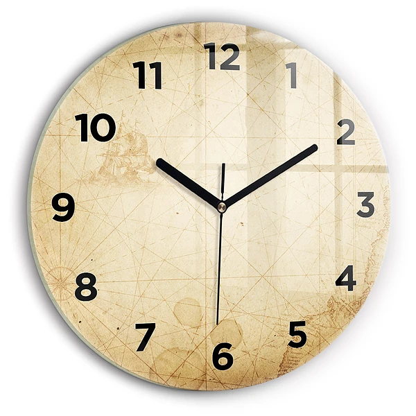 Wanduhr glas rund Alte Weltkarte