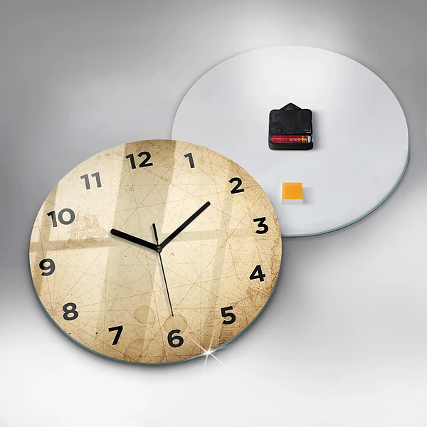 Wanduhr glas rund Alte Weltkarte