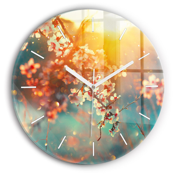 Wanduhr rund Frühlingsblumen