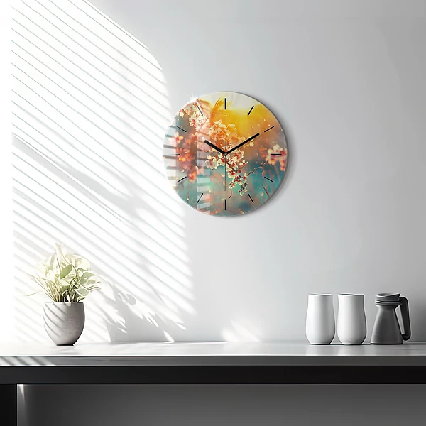 Wanduhr rund Frühlingsblumen
