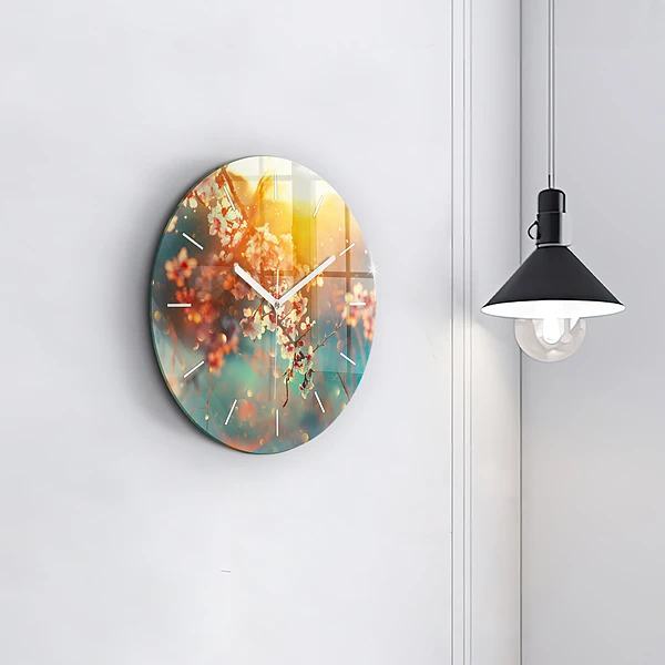 Wanduhr rund Frühlingsblumen