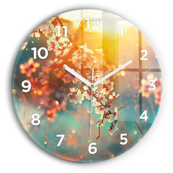 Wanduhr rund Frühlingsblumen