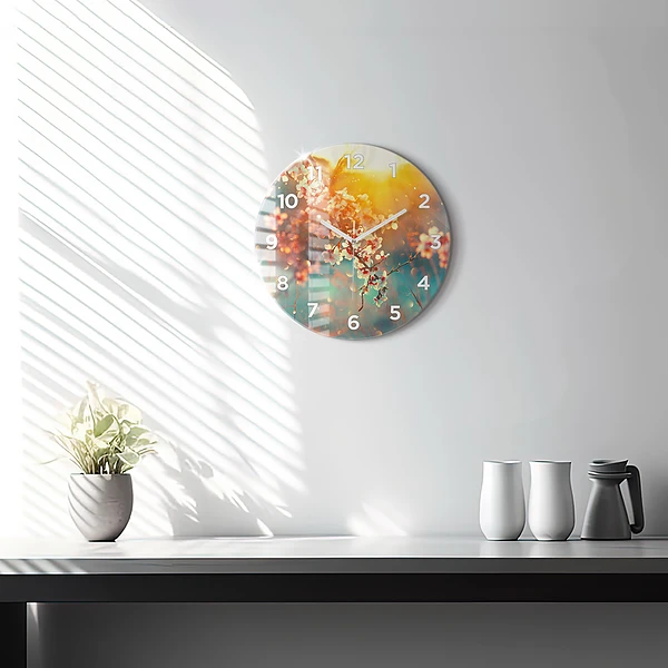 Wanduhr rund Frühlingsblumen