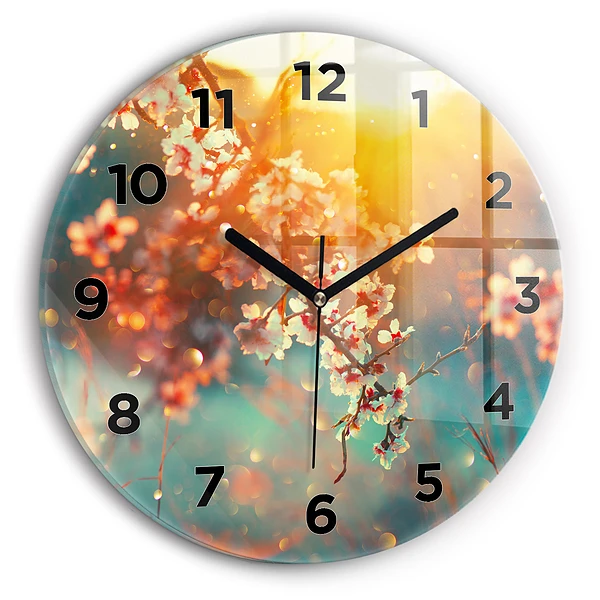 Wanduhr rund Frühlingsblumen