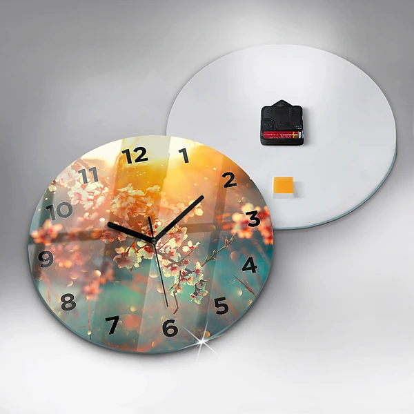Wanduhr rund Frühlingsblumen