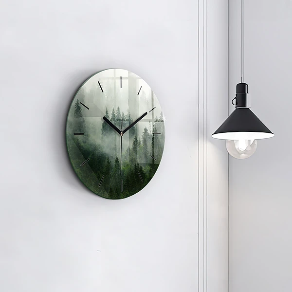 Wanduhr rund mit motiv Nebliger Wald