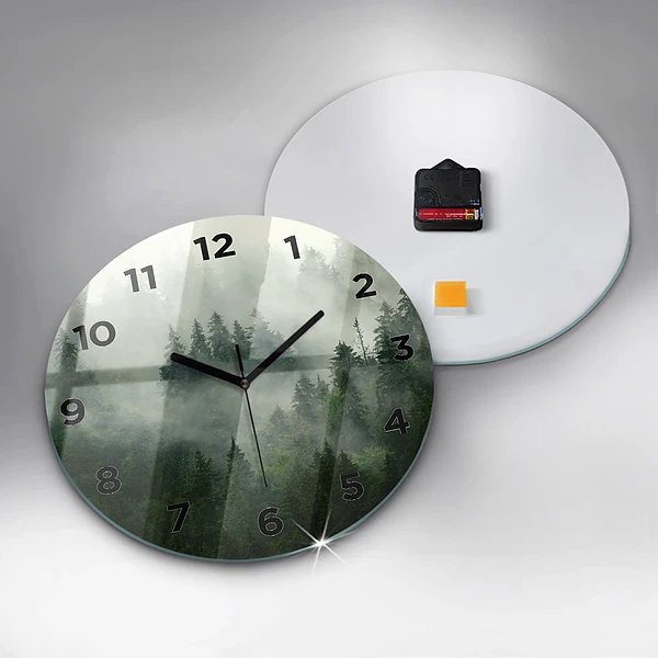 Wanduhr rund mit motiv Nebliger Wald