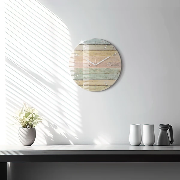 Wanduhr glas rund Farbige Tafeln