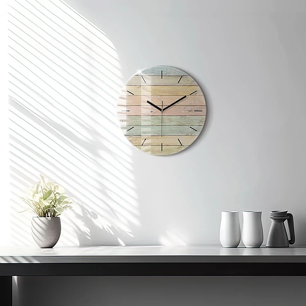 Wanduhr glas rund Farbige Tafeln
