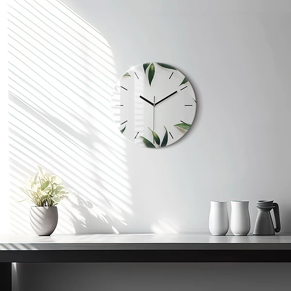 Wanduhr rund Rahmen aus Blättern