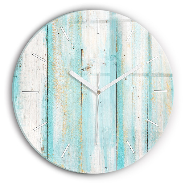 Wanduhr rund Blaue Bretter