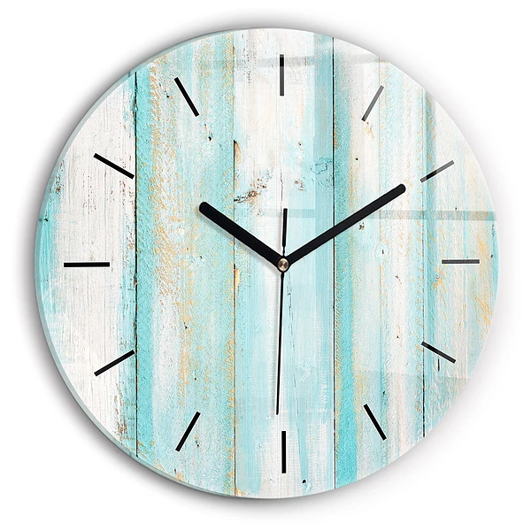 Wanduhr rund Blaue Bretter
