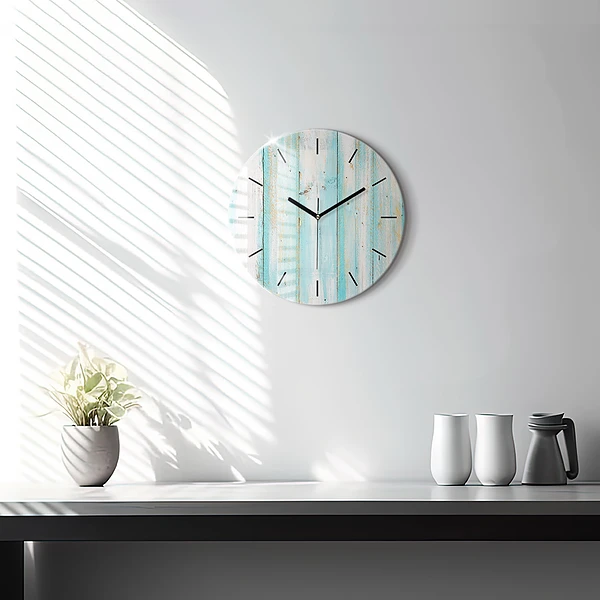 Wanduhr rund Blaue Bretter
