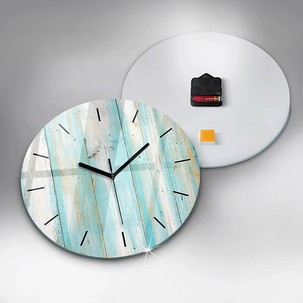 Wanduhr rund Blaue Bretter
