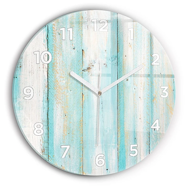 Wanduhr rund Blaue Bretter