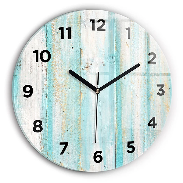 Wanduhr rund Blaue Bretter