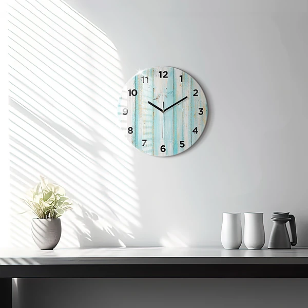 Wanduhr rund Blaue Bretter