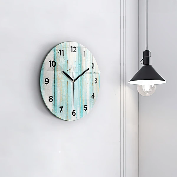 Wanduhr rund Blaue Bretter