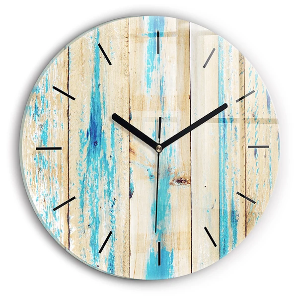 Wanduhr glas rund Zerkratztes Holz
