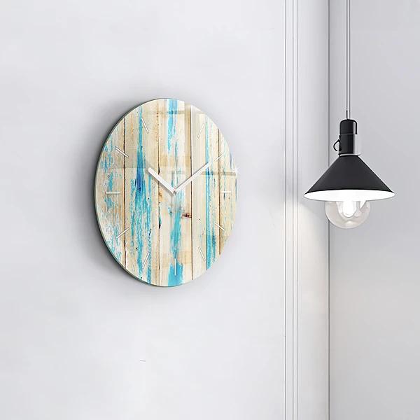 Wanduhr glas rund Zerkratztes Holz