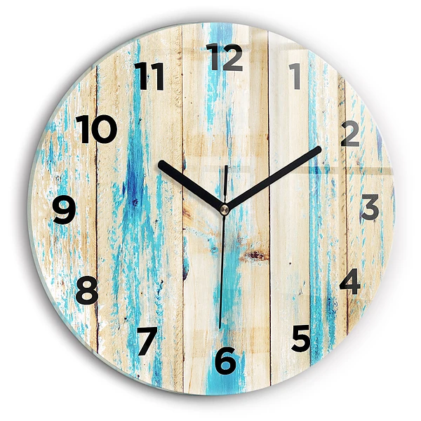 Wanduhr glas rund Zerkratztes Holz