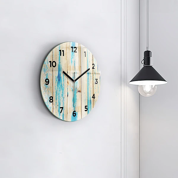 Wanduhr glas rund Zerkratztes Holz