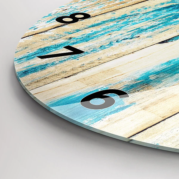 Wanduhr glas rund Zerkratztes Holz